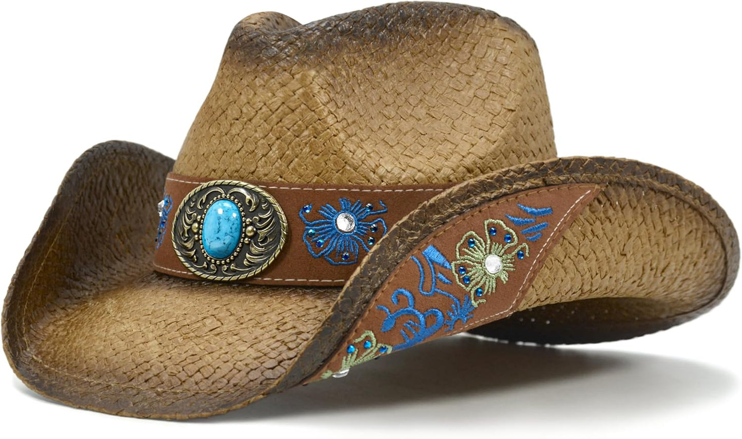 Stylish Cowboy Hats for Women and Men - Embroidered Straw Hat