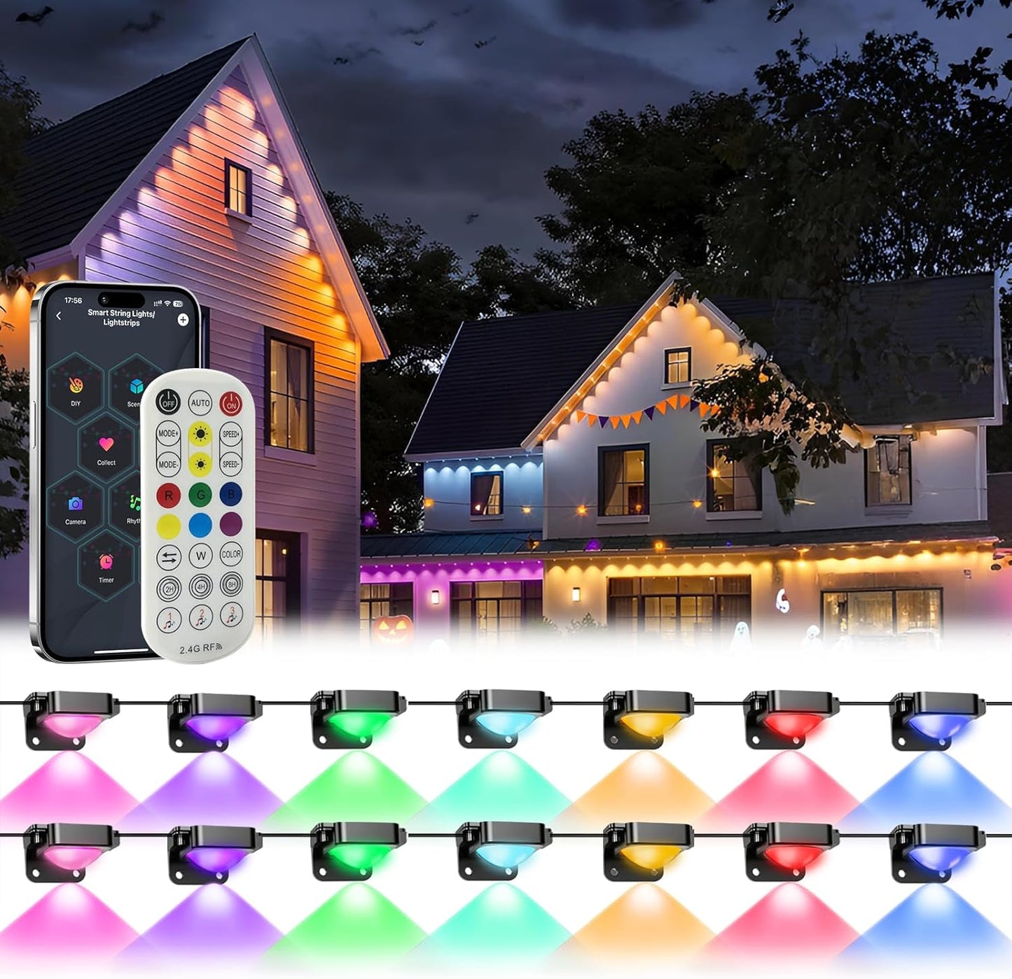 Permanent Outdoor Lights Pro 300ft with 180 LED RGB IC Smart Lights