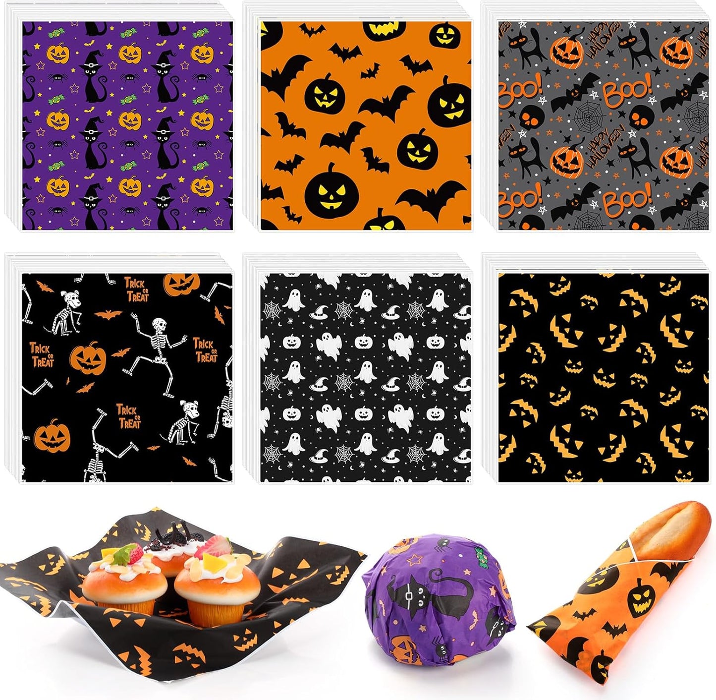 600 Pcs Halloween Wax Paper Sheets for Food Wrapping and More