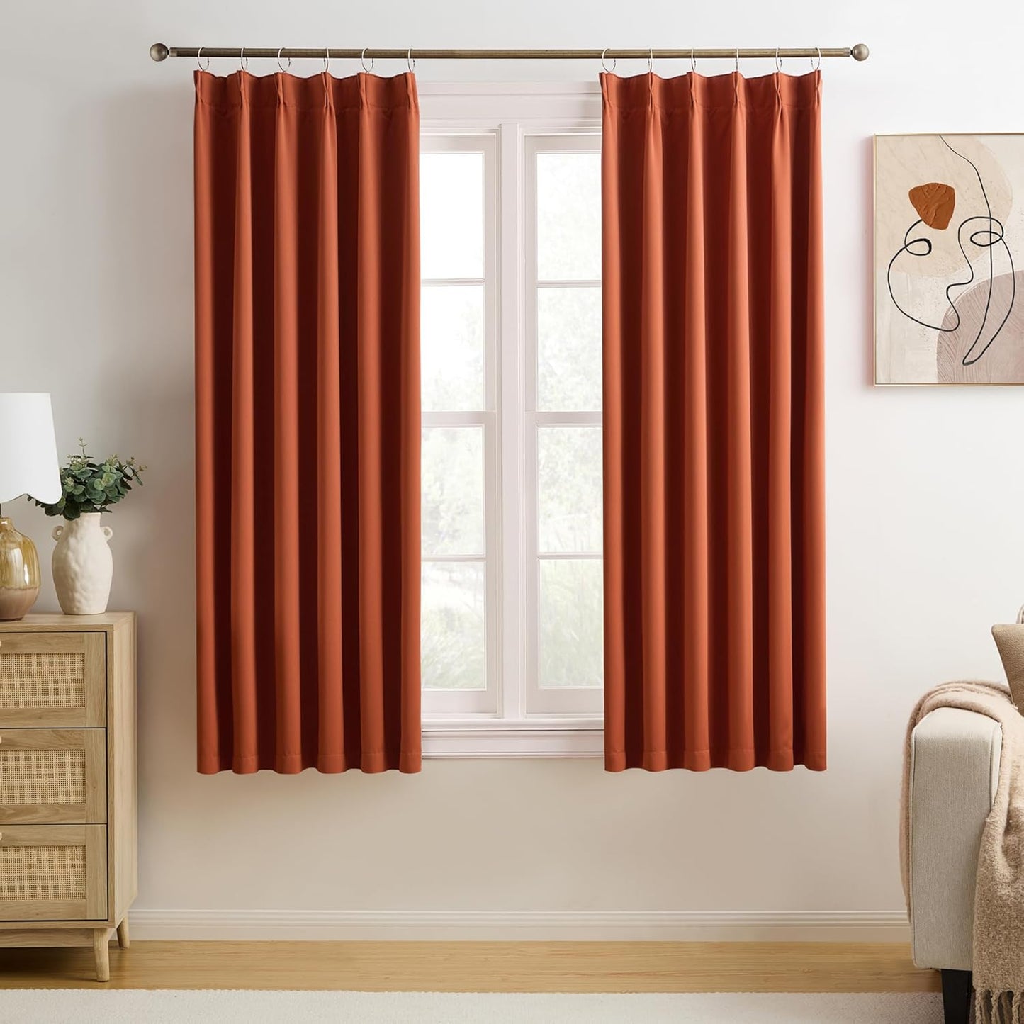 Burnt Orange Blackout Pleated Curtains for Small Windows
