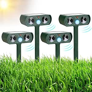 4 Pack Solar Ultrasonic Animal Repellent for Outdoor Use
