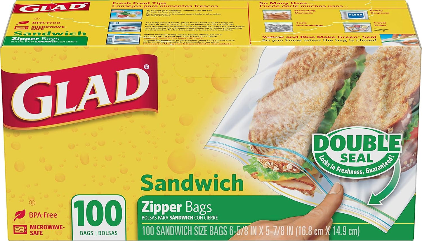 Glad Zipper Food Storage Sandwich Bags for Easy Meal Prep