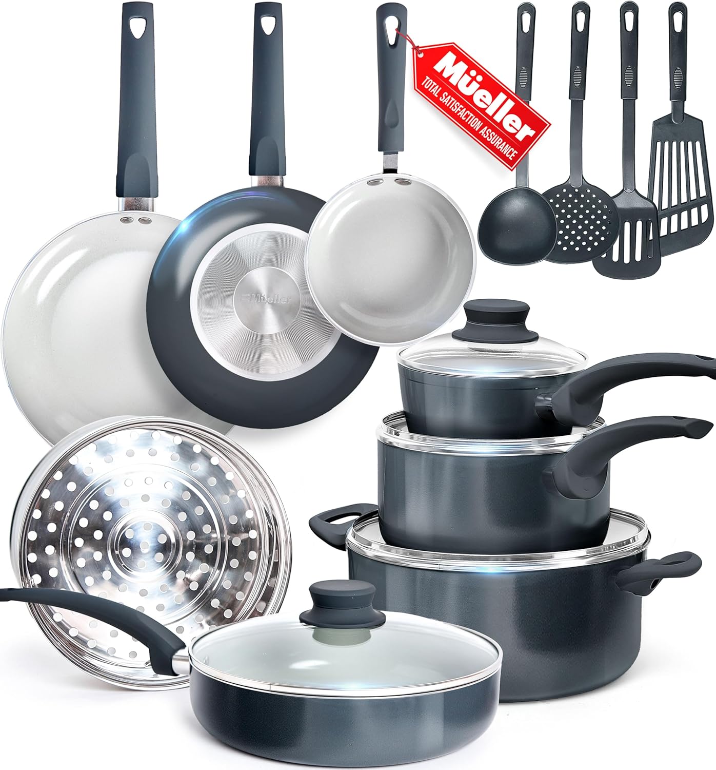 Mueller 16-Piece Healthy Stone Pots and Pans Set for Cooking