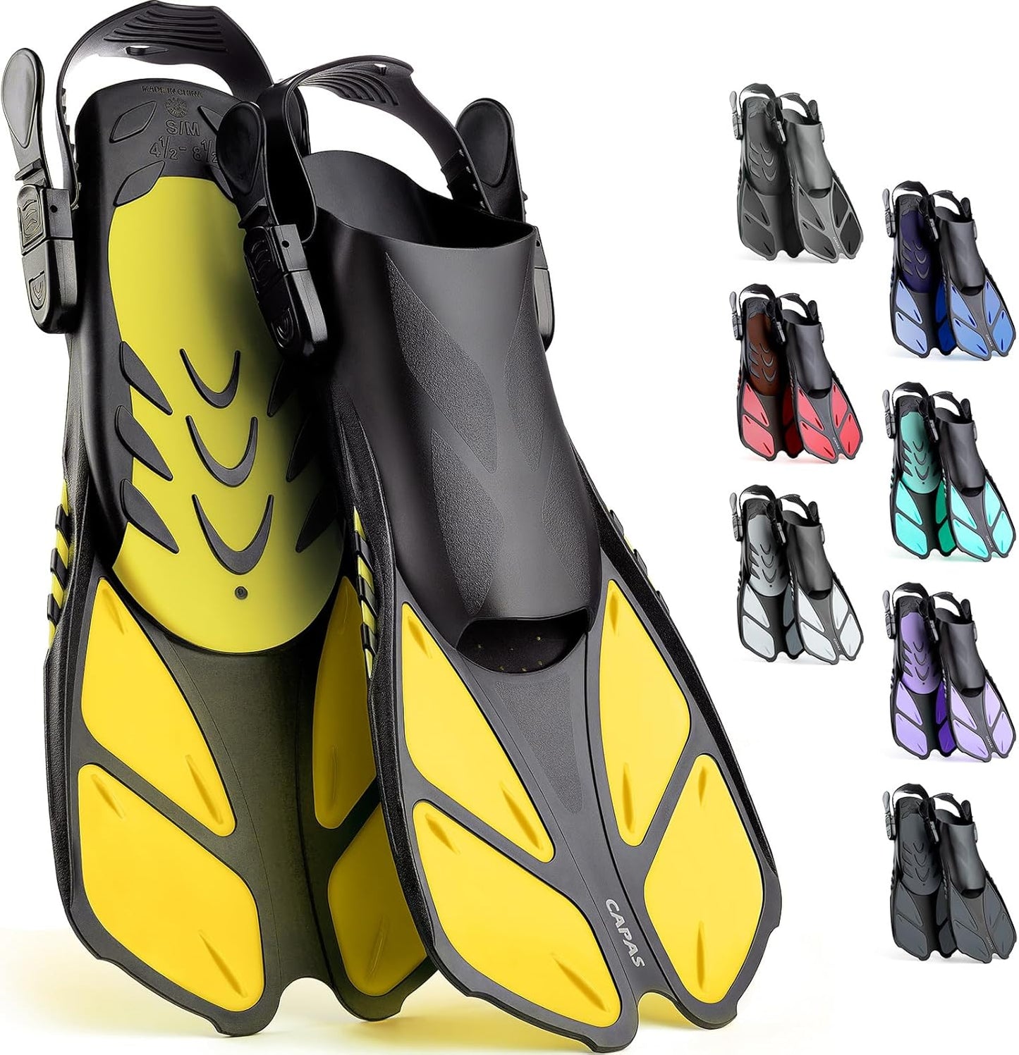 CAPAS Snorkel Fins for Adults and Kids - Adjustable Swim Fins