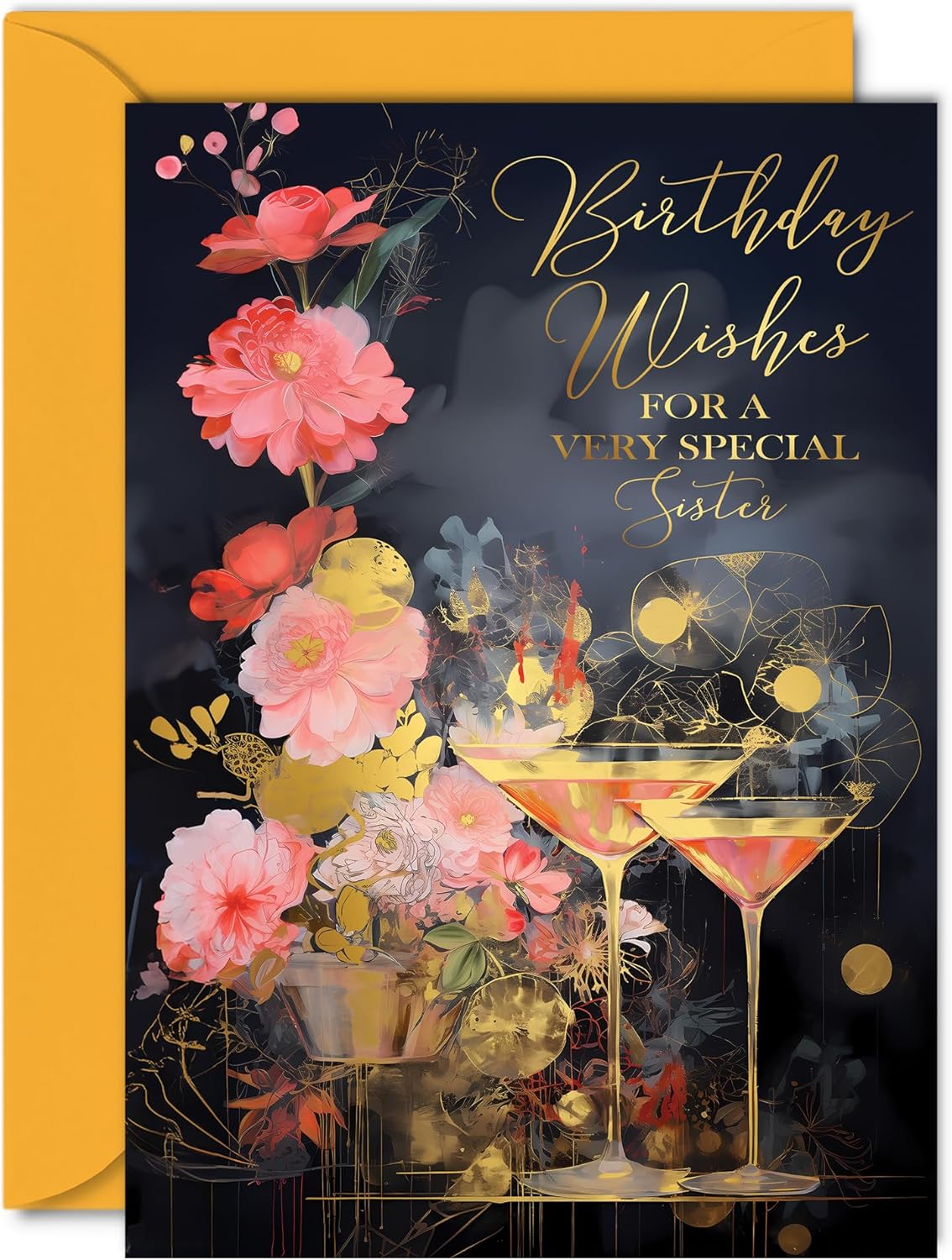 Golden Cocktails Sister Birthday Card - Elegant Giftzie