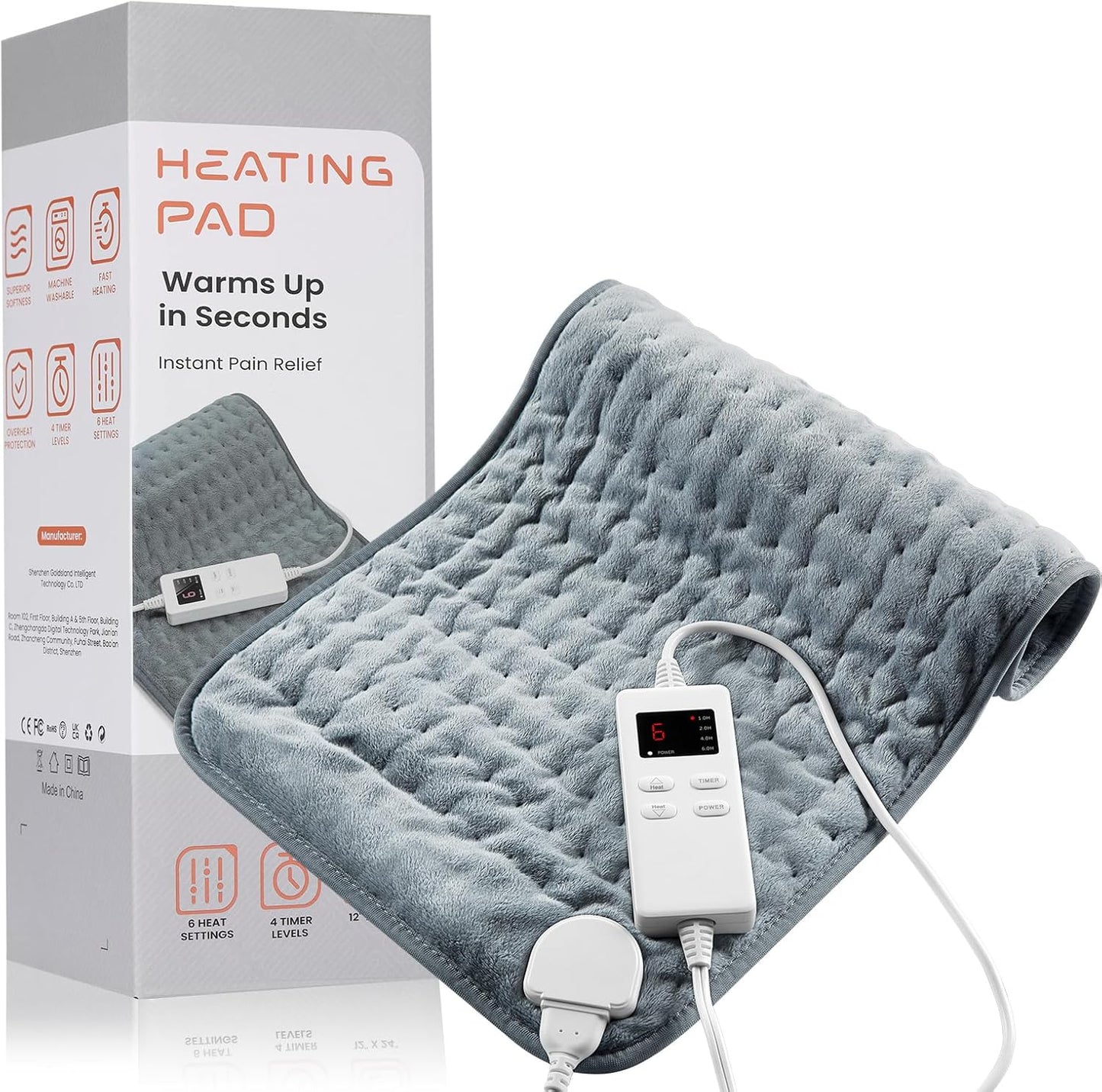 KOT Heating Pad: Back Pain Relief & Cramps, Auto Shut Off, 6 Heat Settings, 12 x 24