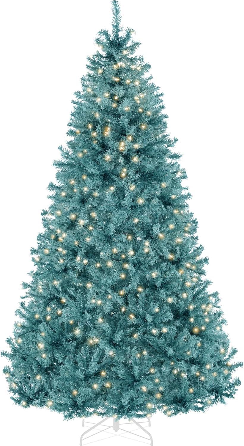 9ft Pre-Lit Peacock Blue Christmas Tree for Festive Decor
