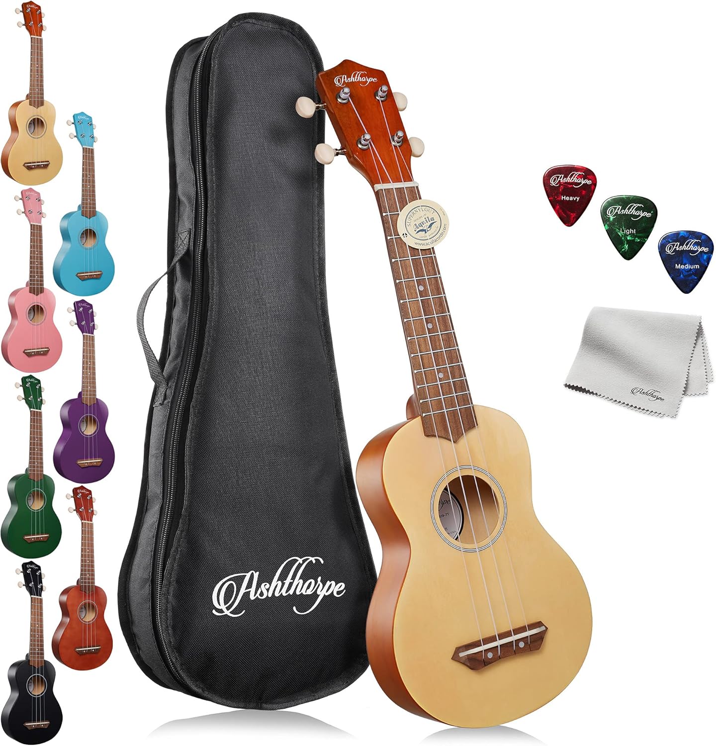 Ashthorpe Soprano Ukulele for Beginners - 21-inch Starter Kit