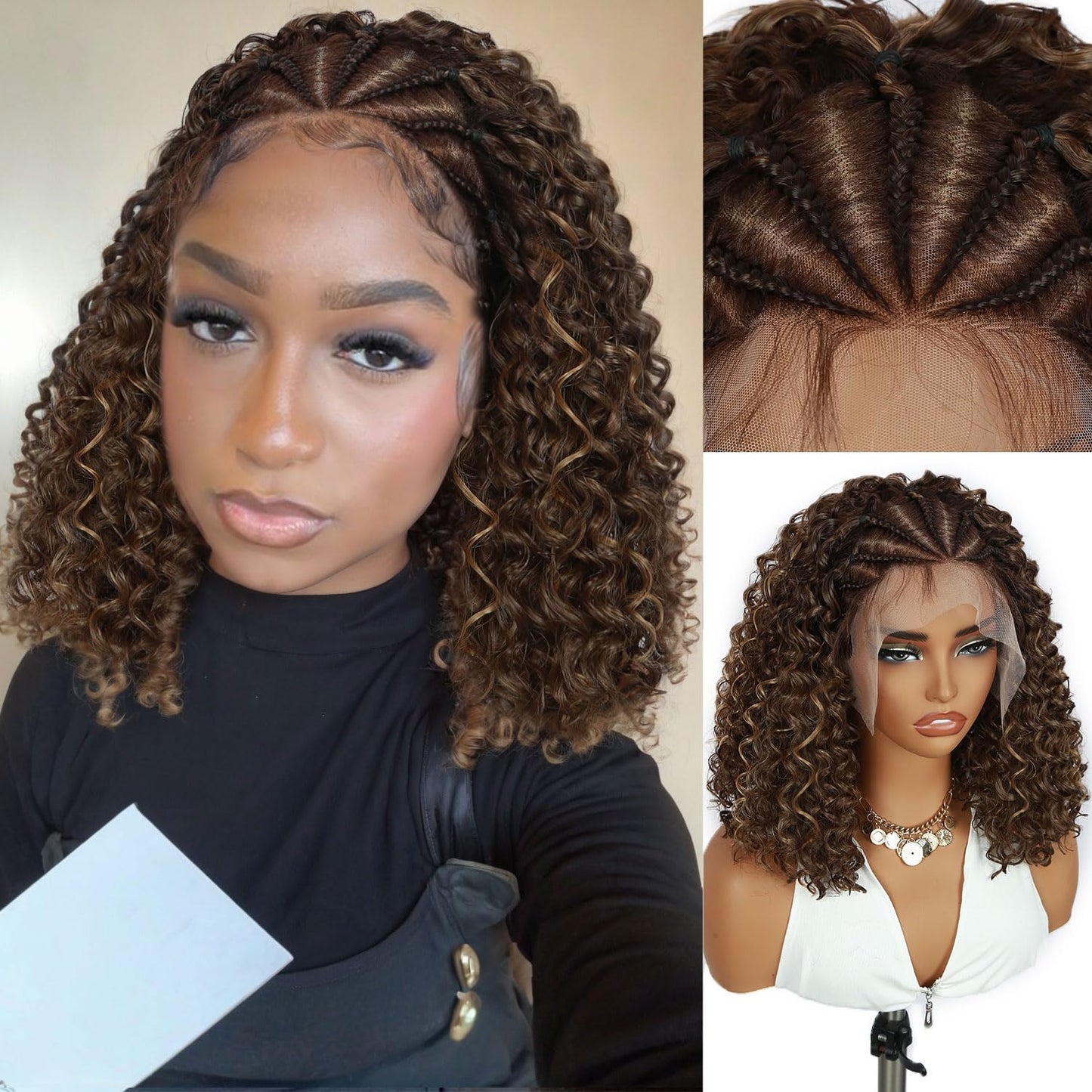 Fancy Hair Braided Wig with Curly Hair and HD Lace Front