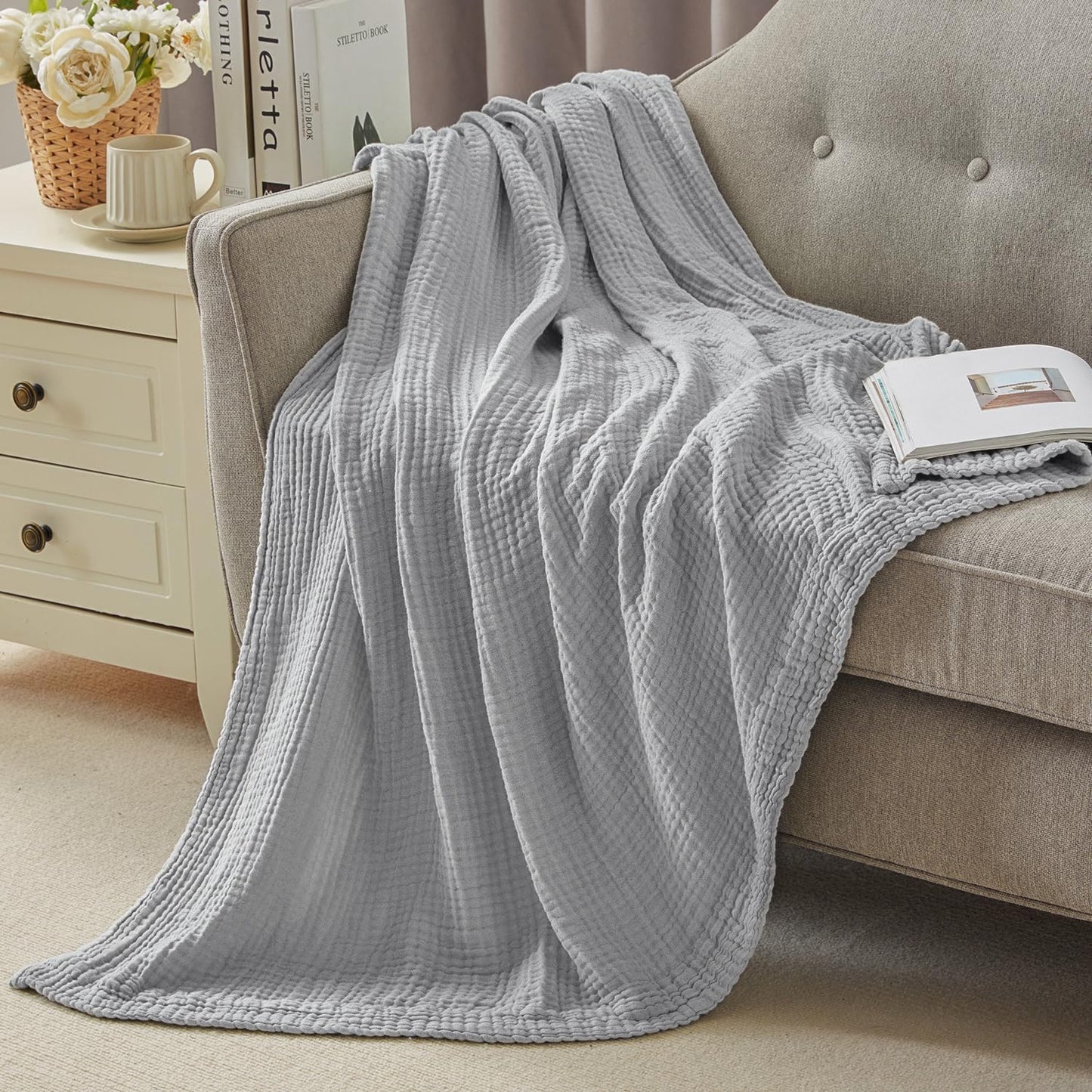 Cotton Muslin Throw Blanket for Couch Bed - Soft Lightweight