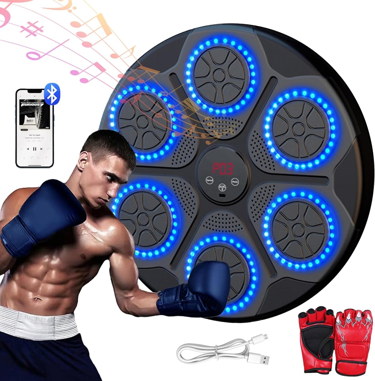 Music Boxing Machine - 9 Speeds, LED Display, Bluetooth