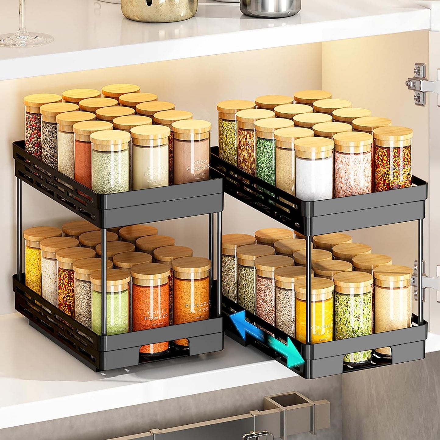 Pull Out Spice Rack Organizer for Cabinet - 2 Pack Solution