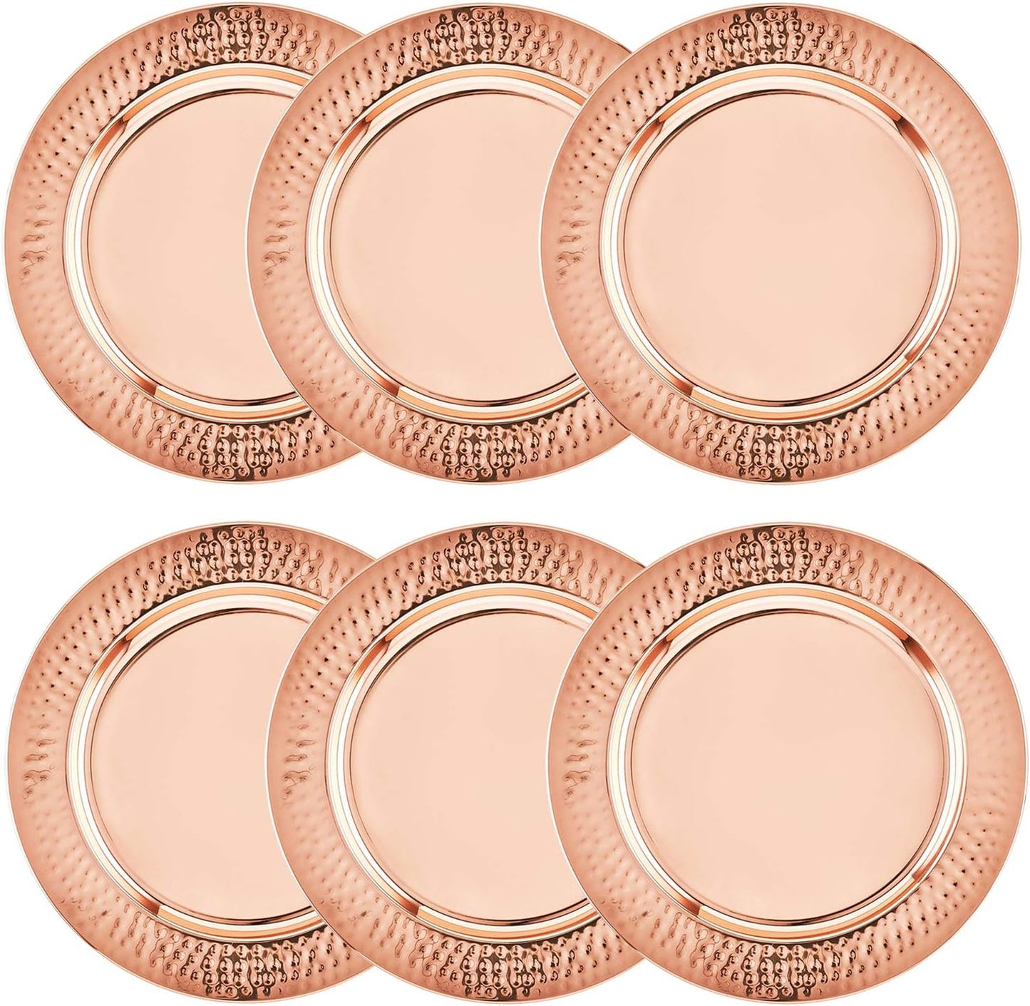 Rose Gold Hammered Rim Charger Plates Set - Set of 6