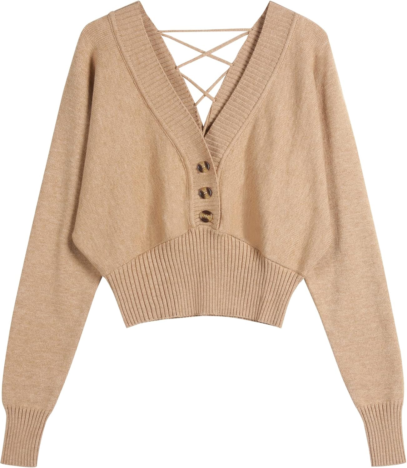 ZAFUL womens Modern V-Neck Batwing Sleeve Pullover Sweater