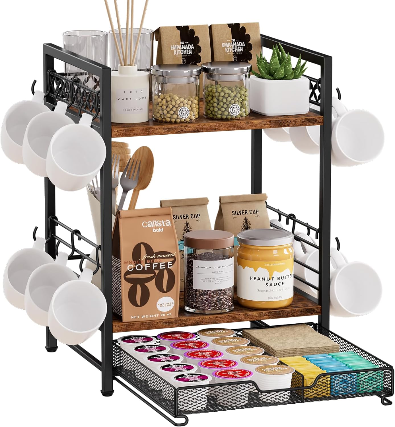 Plaviya Coffee Bar Organizer Countertop with 12 Hooks