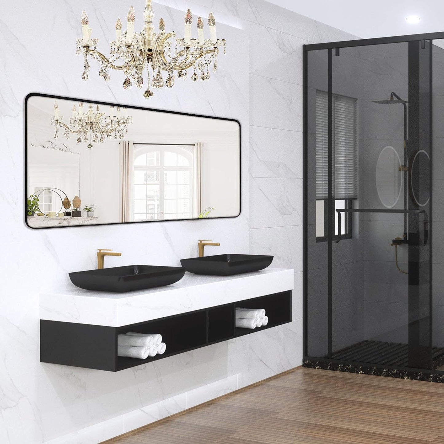 Wall Mount Mirror for Bathroom, Large Rounded Corner Design
