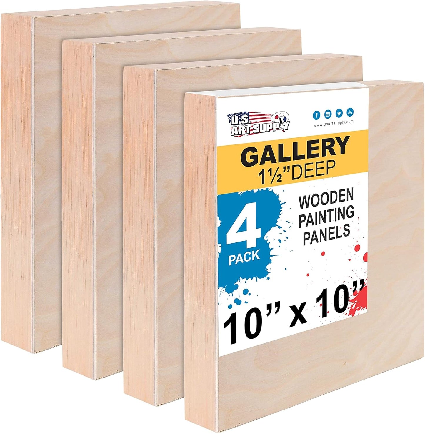 Unfinished Cradled Wood Panels for Painting - 10x10 in 4 Pack