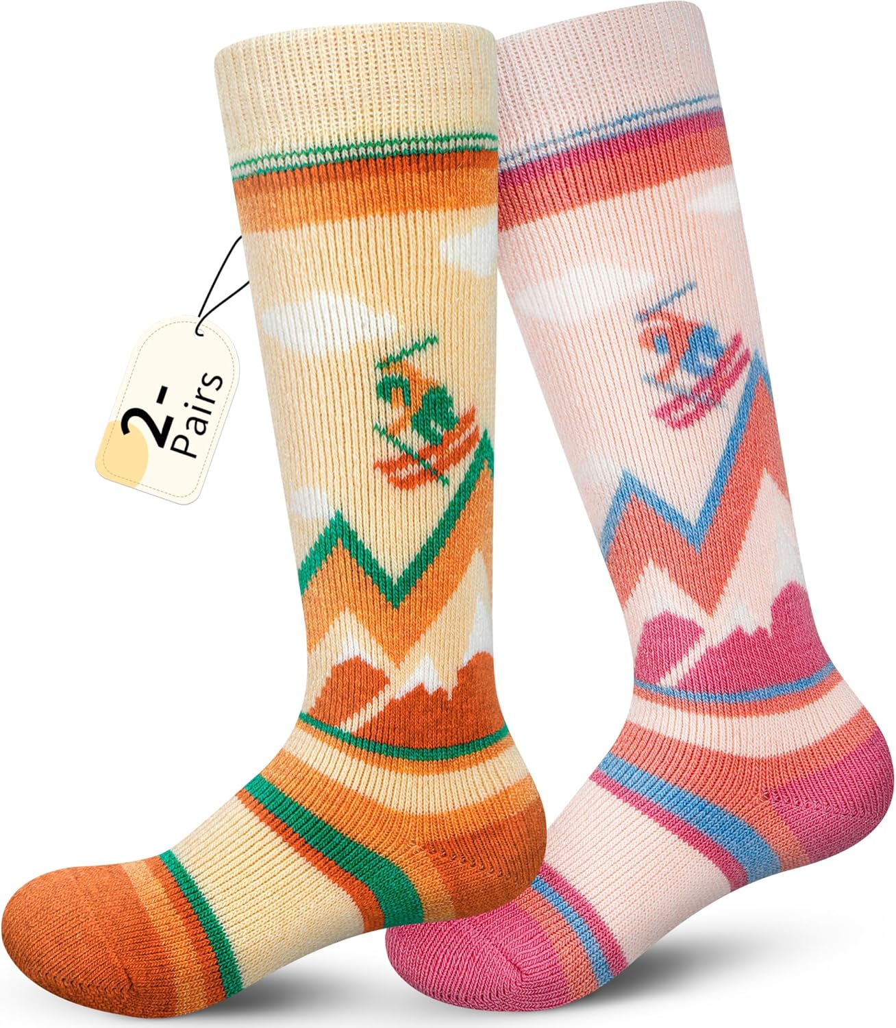 Cozy Merino Wool Ski Socks Kids 2 Pairs - Winter Warmth!