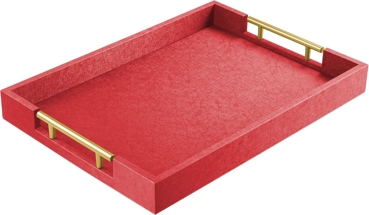 17 x 12 Wood Serving Tray with Gold Handles for All Occasions
