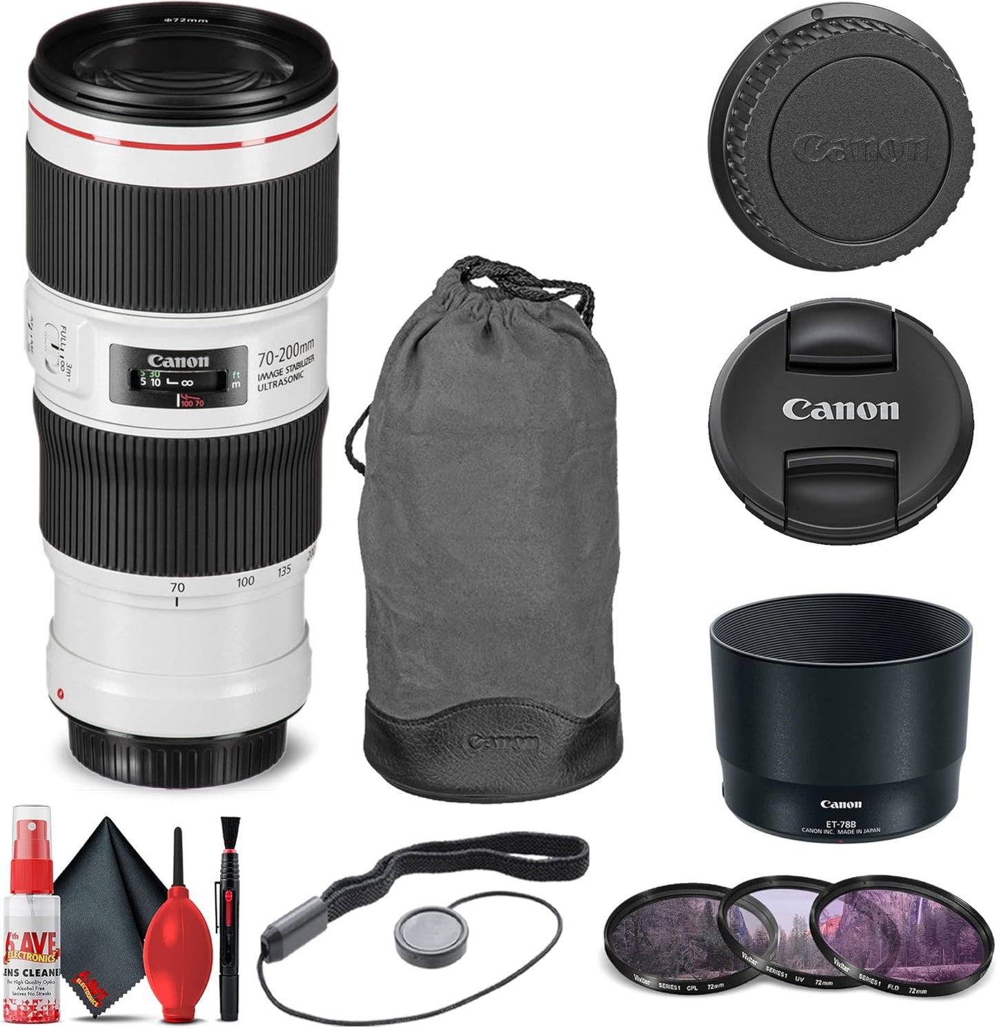 Canon EF 70-200mm f/4L IS II USM Lens Bundle with Accessories