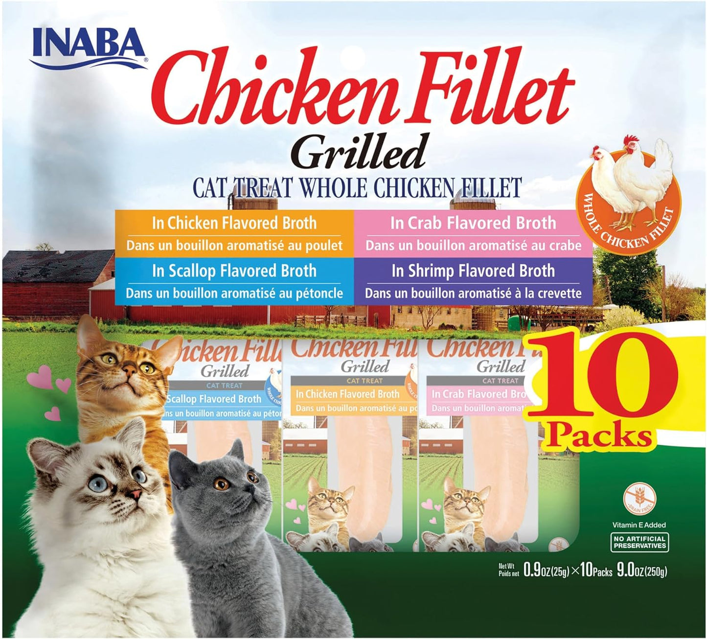 10 Pack INABA Chicken Cat Treats w/Vitamin E & Green Tea