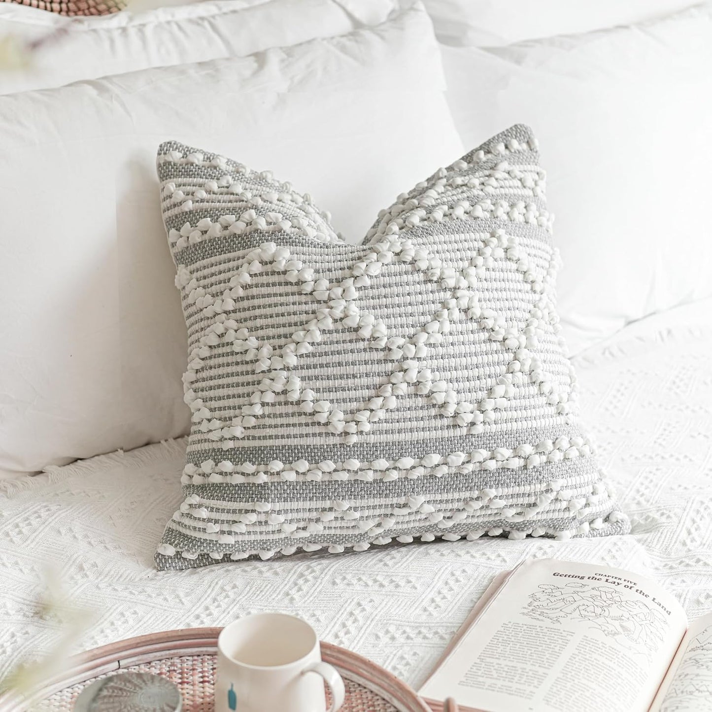 Gray White Decorative Throw Pillow Cover for Modern Farmhouse