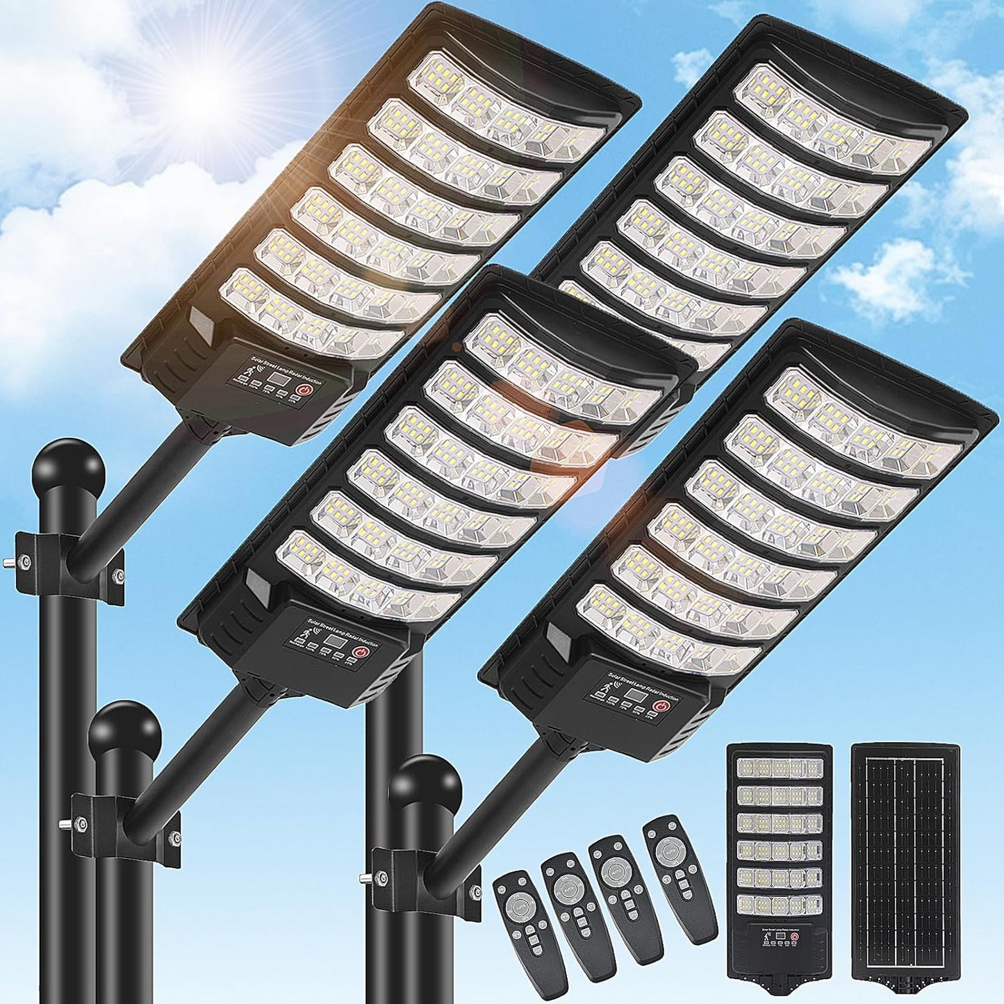 4 Pack Solar Street Light Outdoor 30000LM with Motion Sensor