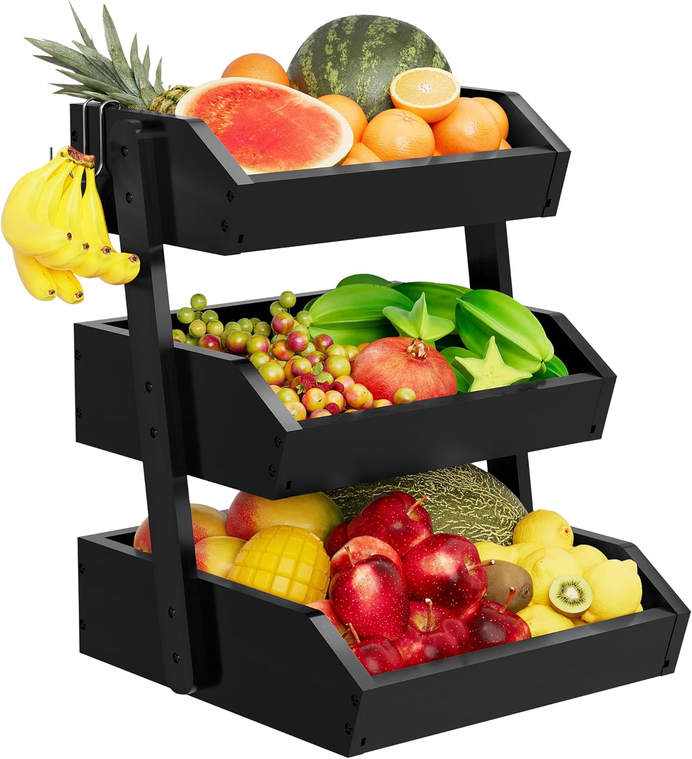 Bamboo 3 Tier Fruit Basket with Large Capacity for Kitchen Use
