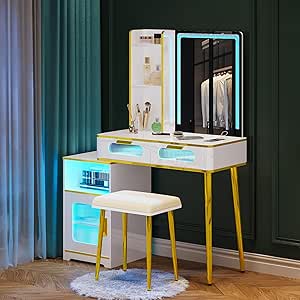 HNEBC Vanity Desk with Mirror and Lights for Makeup Lovers