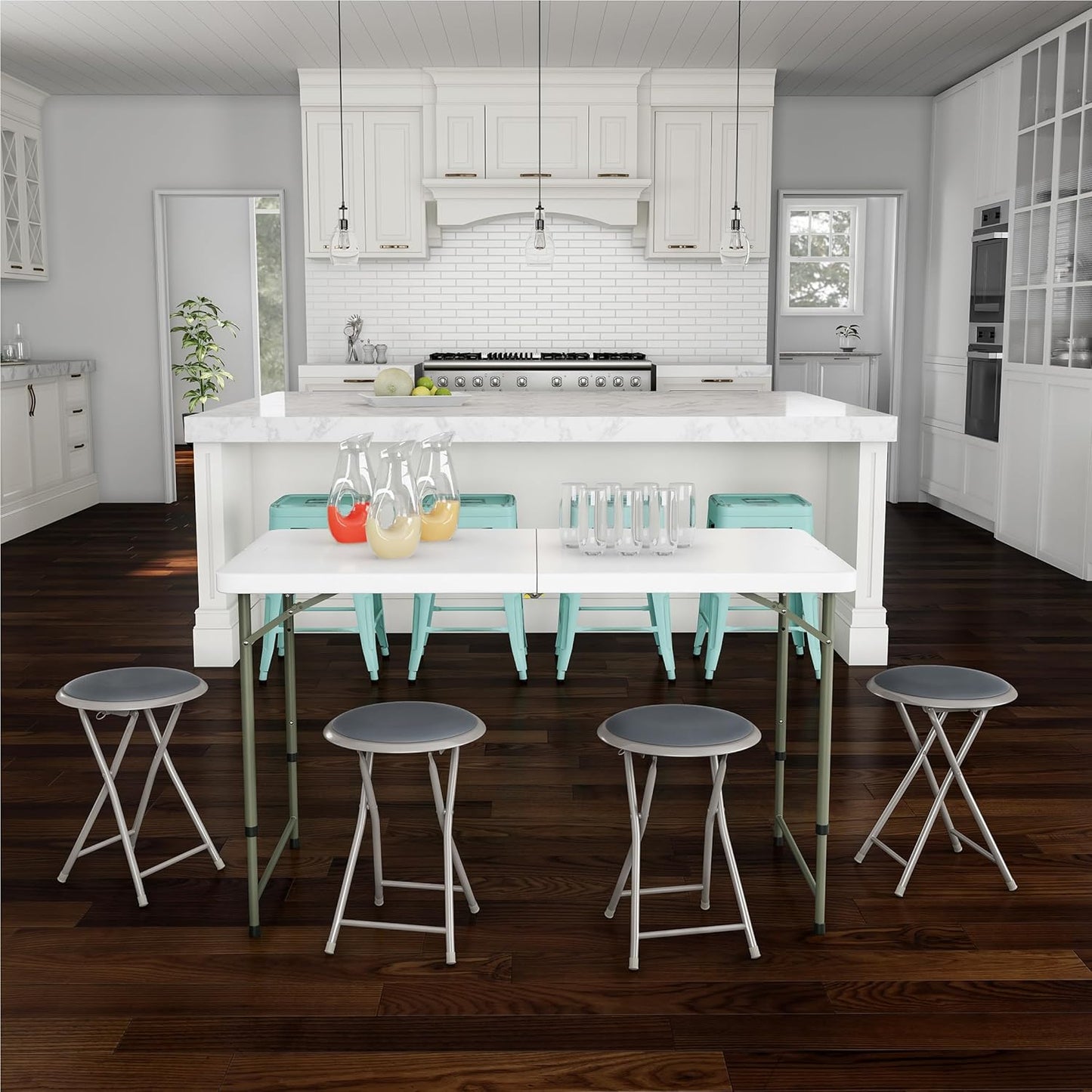 Folding Bar Stools Set of 4 Heavy-Duty 18-Inch Gray Stools
