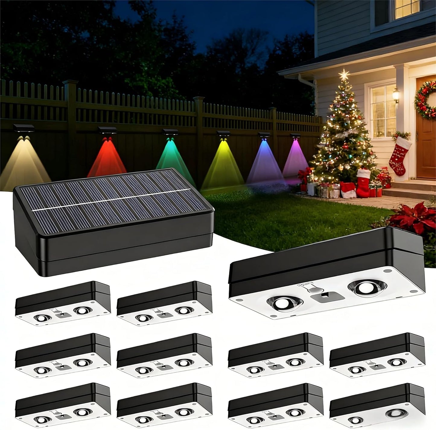 RGB Solar Fence Lights Outdoor Waterproof LED for Garden Decor