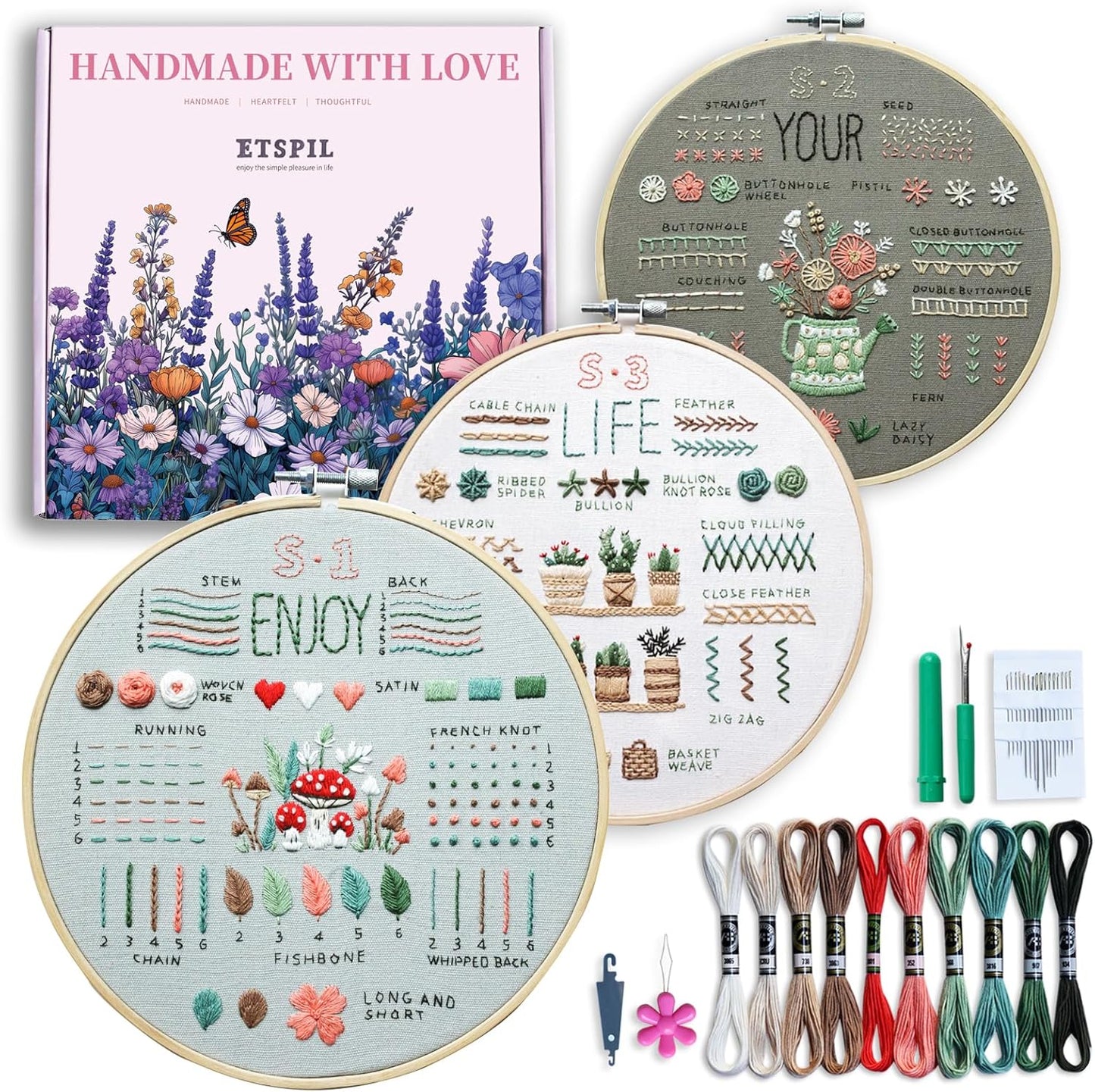 ETSPIL 3 Pack Embroidery Kits: 33 Stitch Techniques!