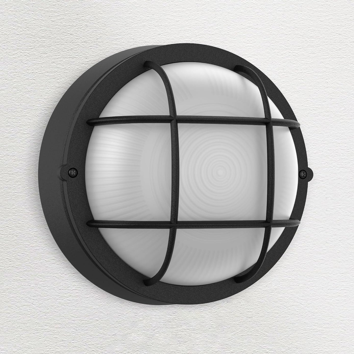 8in Nautical Outdoor Light - Black Round Bulkhead LED Fixture