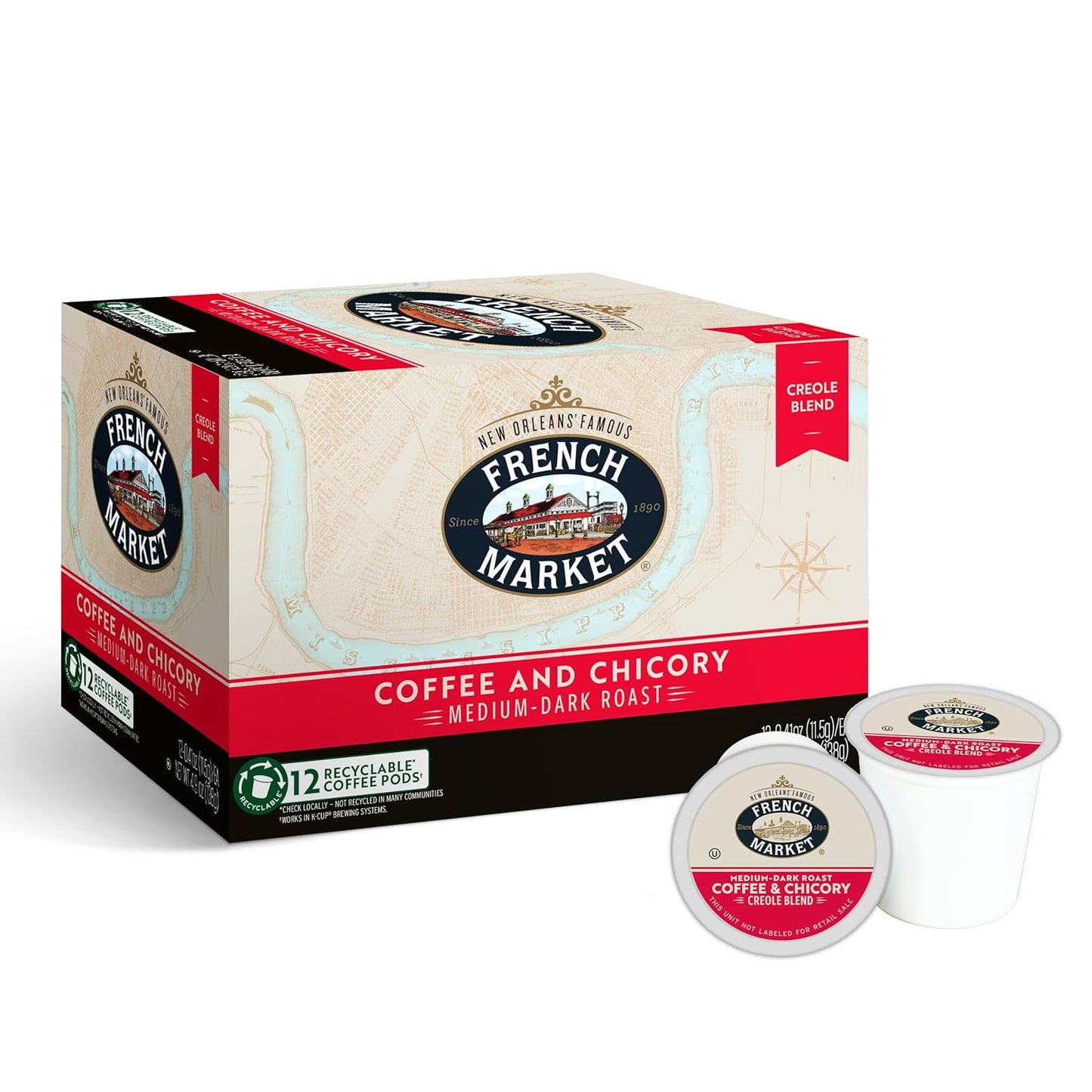 French Market Coffee & Chicory Medium-Dark Roast Pods, 12ct