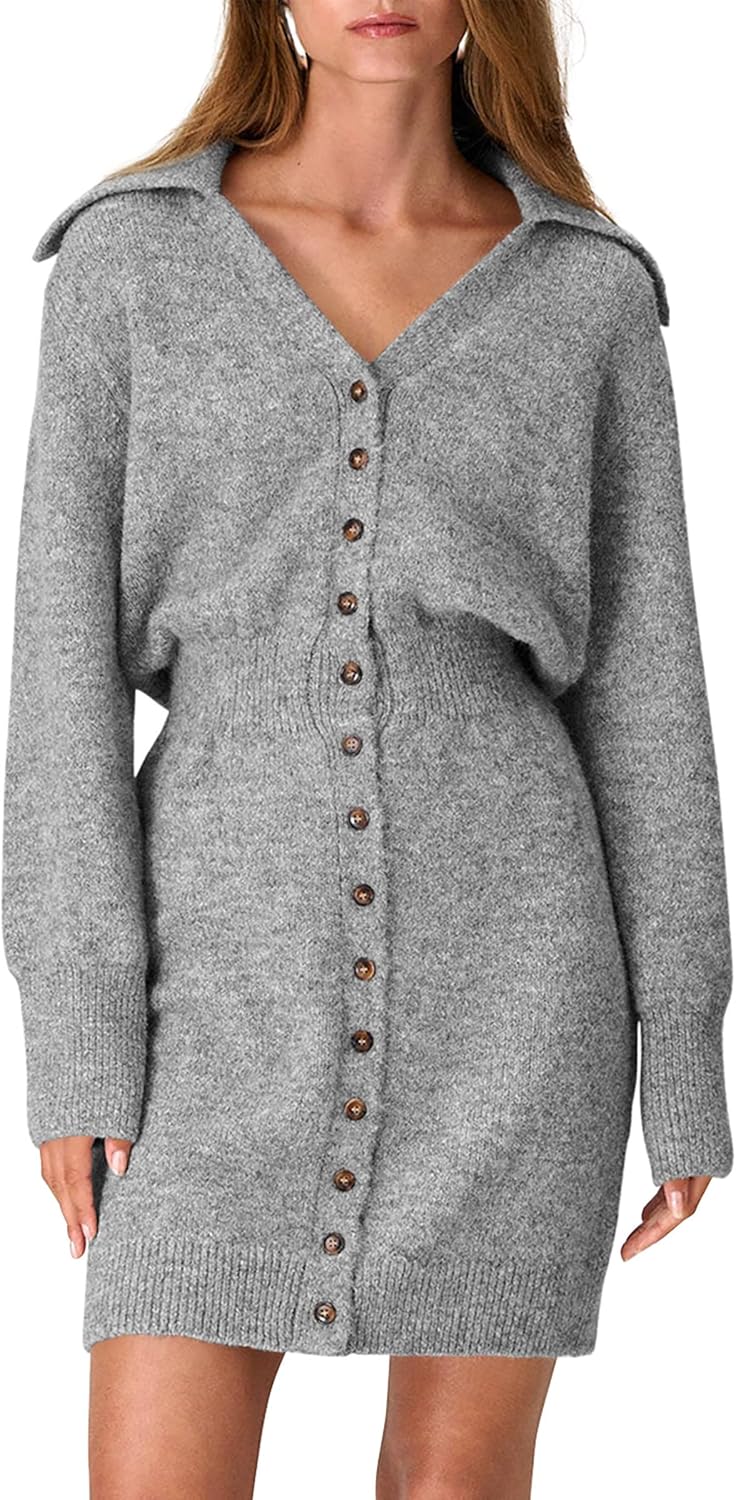 Trendy Long Sleeve Button Down Sweater Dress for Women 2025