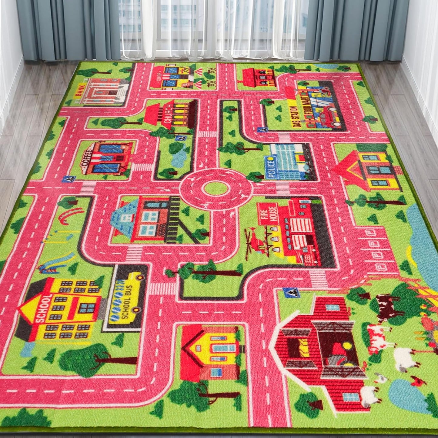 Kids Carpet Playmat Rug for Cars - Non-Slip City Map Design