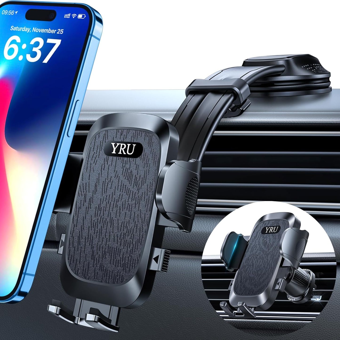 YRU 2025 Ultimate Car Phone Holder with Bendable Arm for Safety