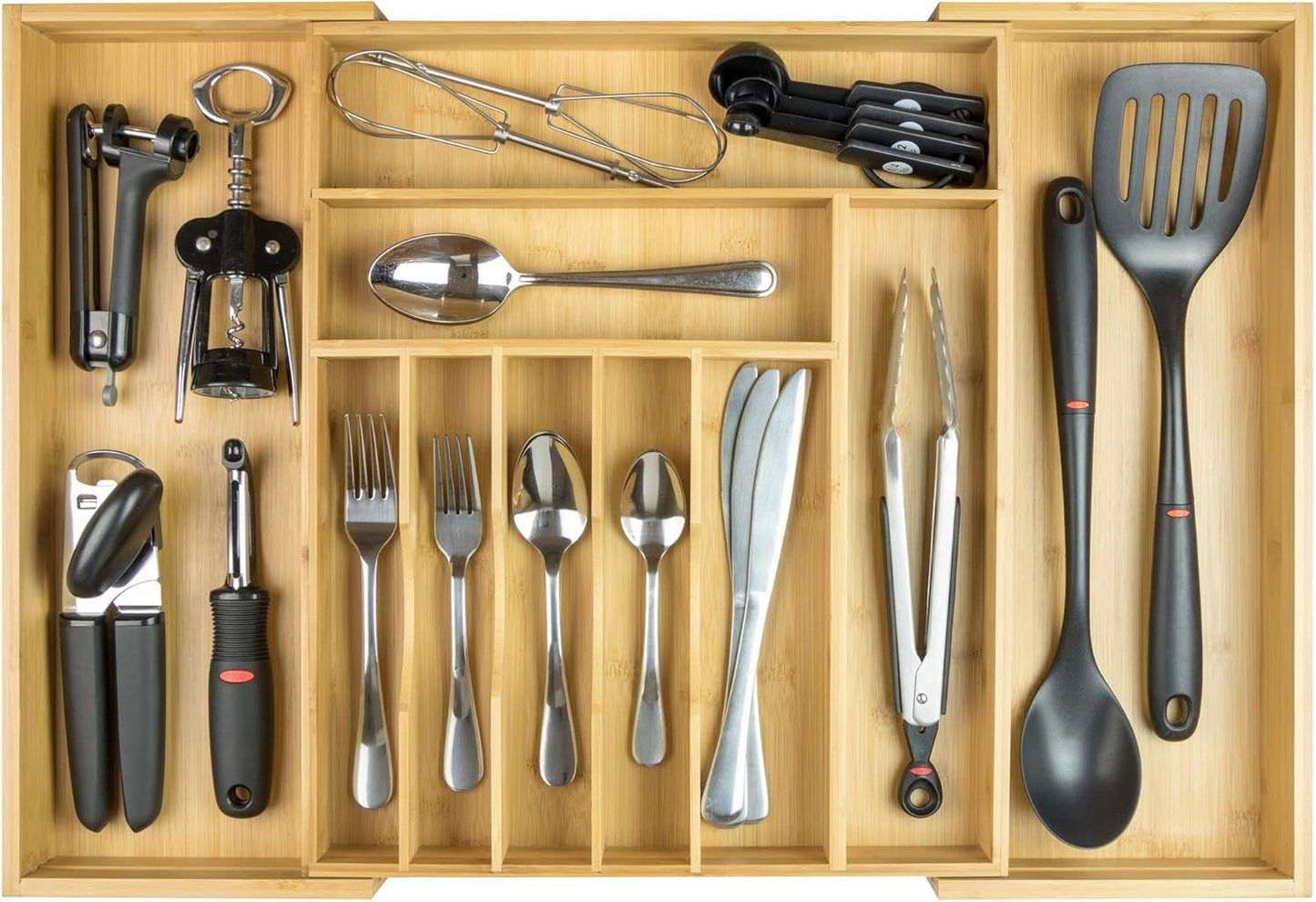 KitchenEdge Premium Bamboo Flatware Organizer for Kitchen Drawers