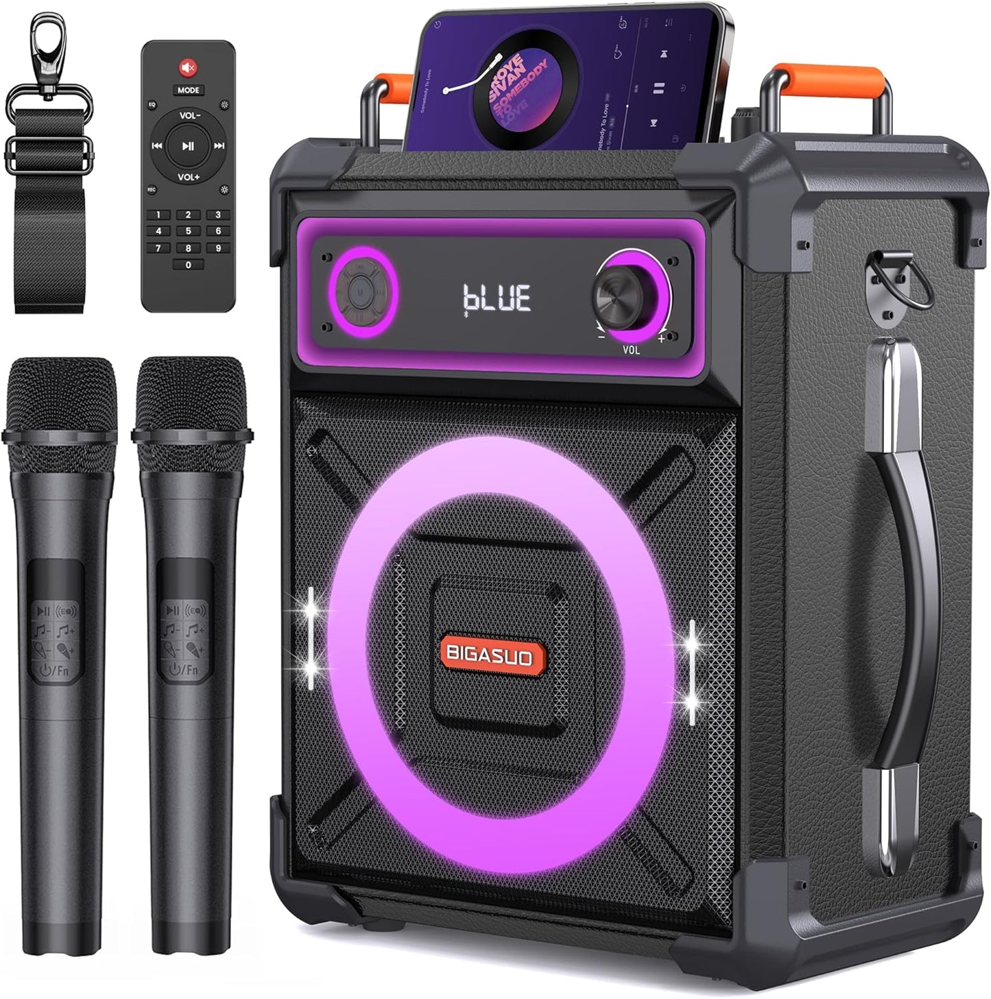 Bigasuo 2-Mic Karaoke Machine - Pro Sound, Fun Lights