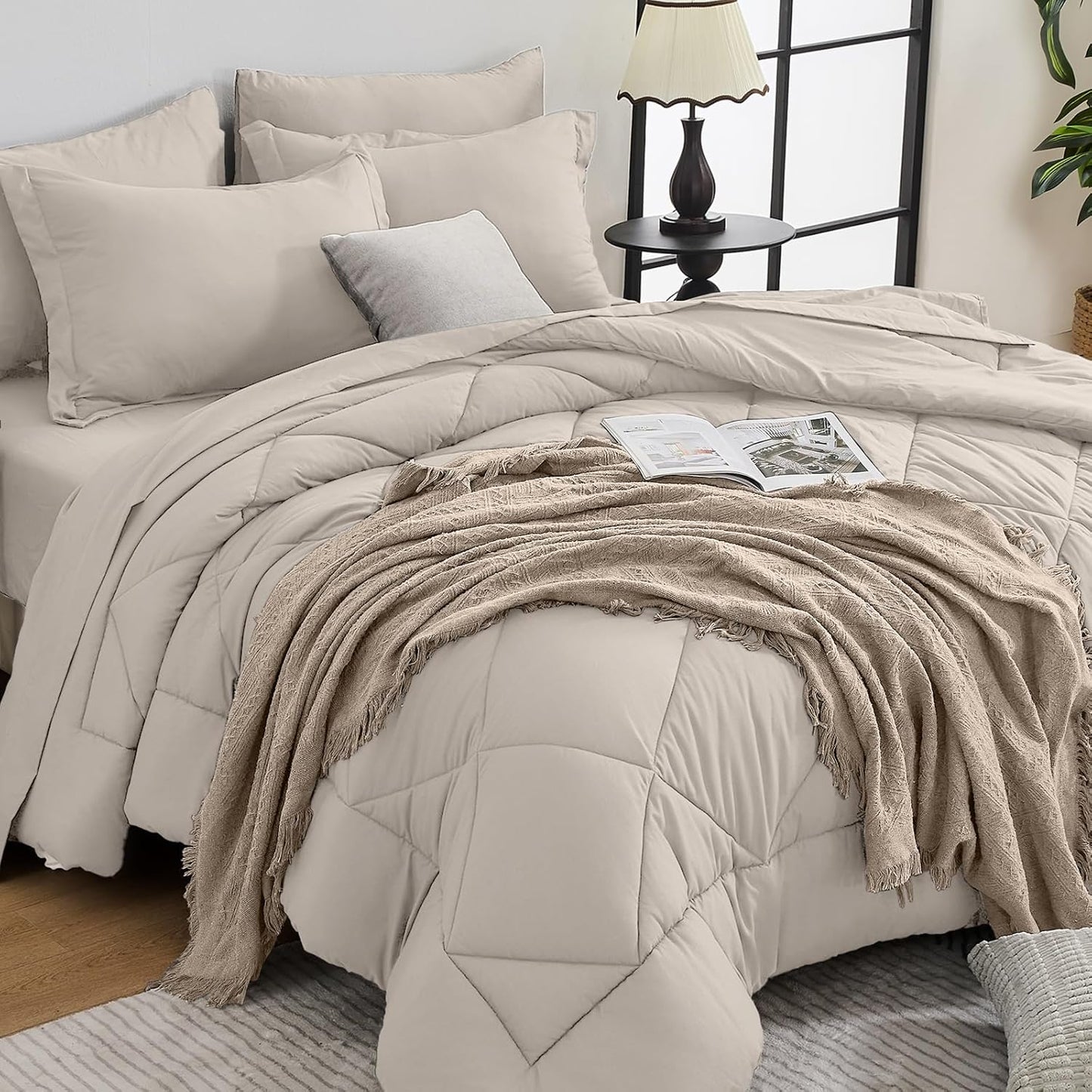 HEVUMYI Beige Tan Full Comforter Set - Ultra Soft Bedding Set