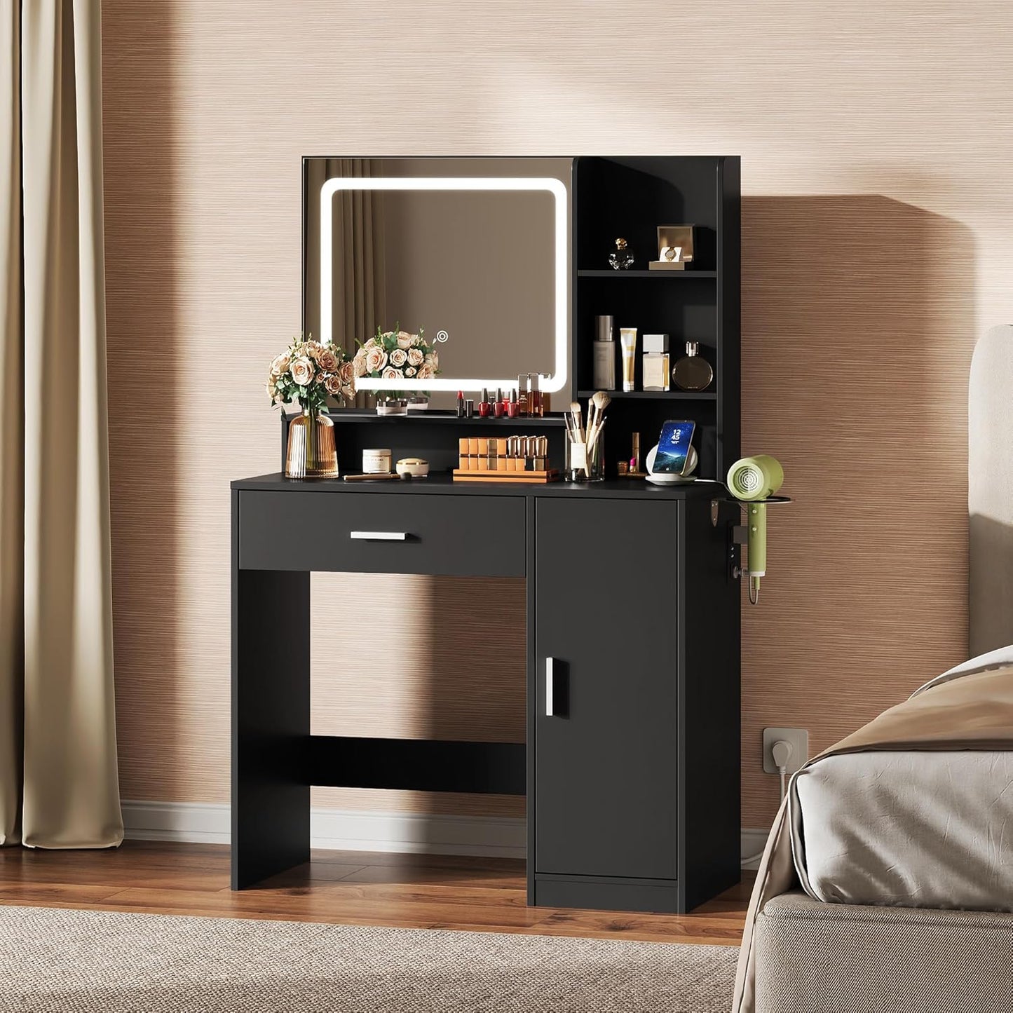 WLIVE Vanity Desk with Mirror and Lights for Makeup Storage