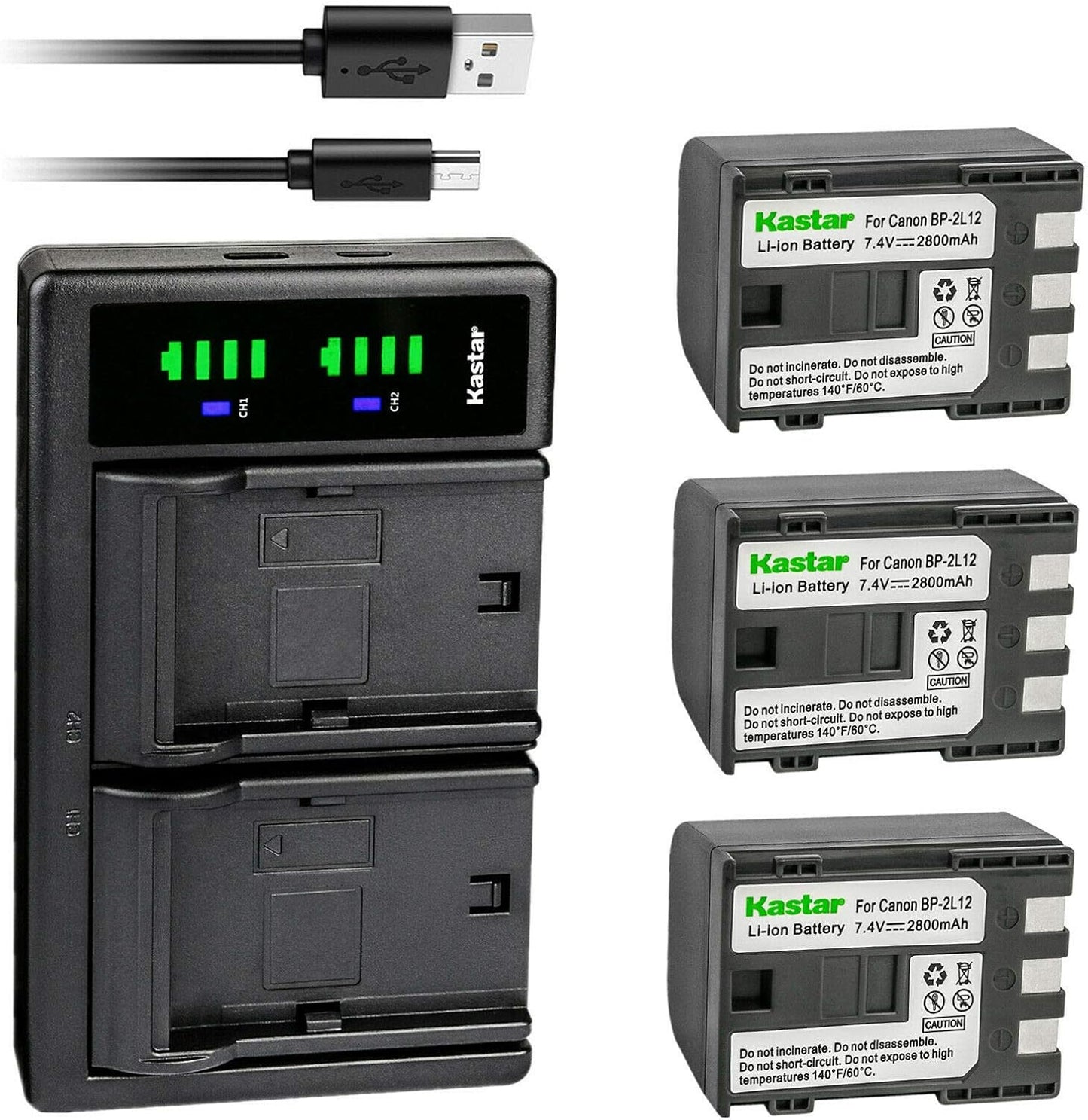 Kastar 3-Pack Battery and USB Charger for Canon Elura Cameras