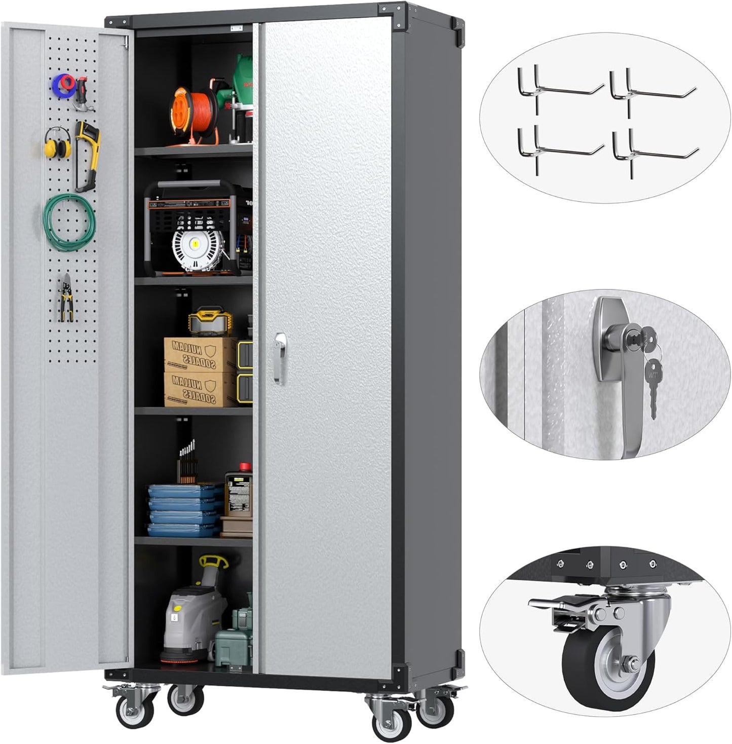 72in H Metal Garage Storage Cabinet with Wheels for Easy Mobility