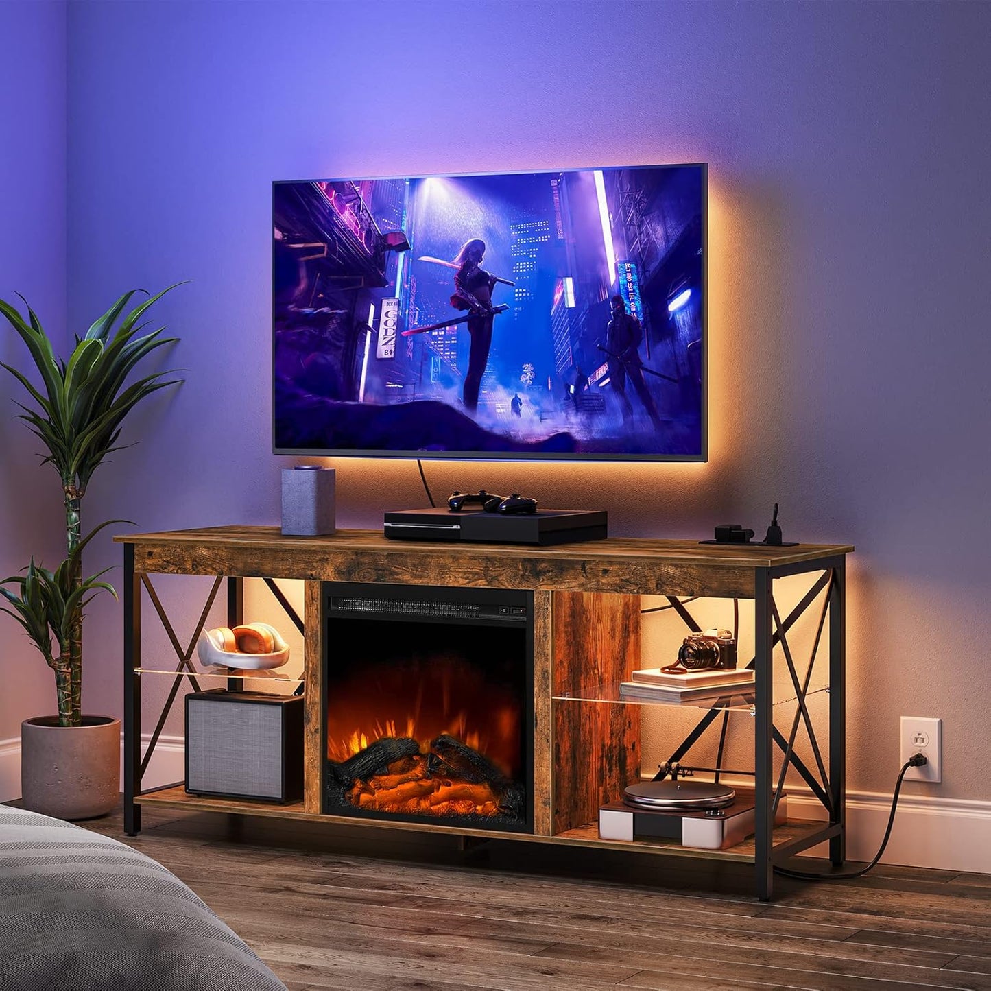 HOOBRO Fireplace TV Stand: Rustic Charm & Functionality