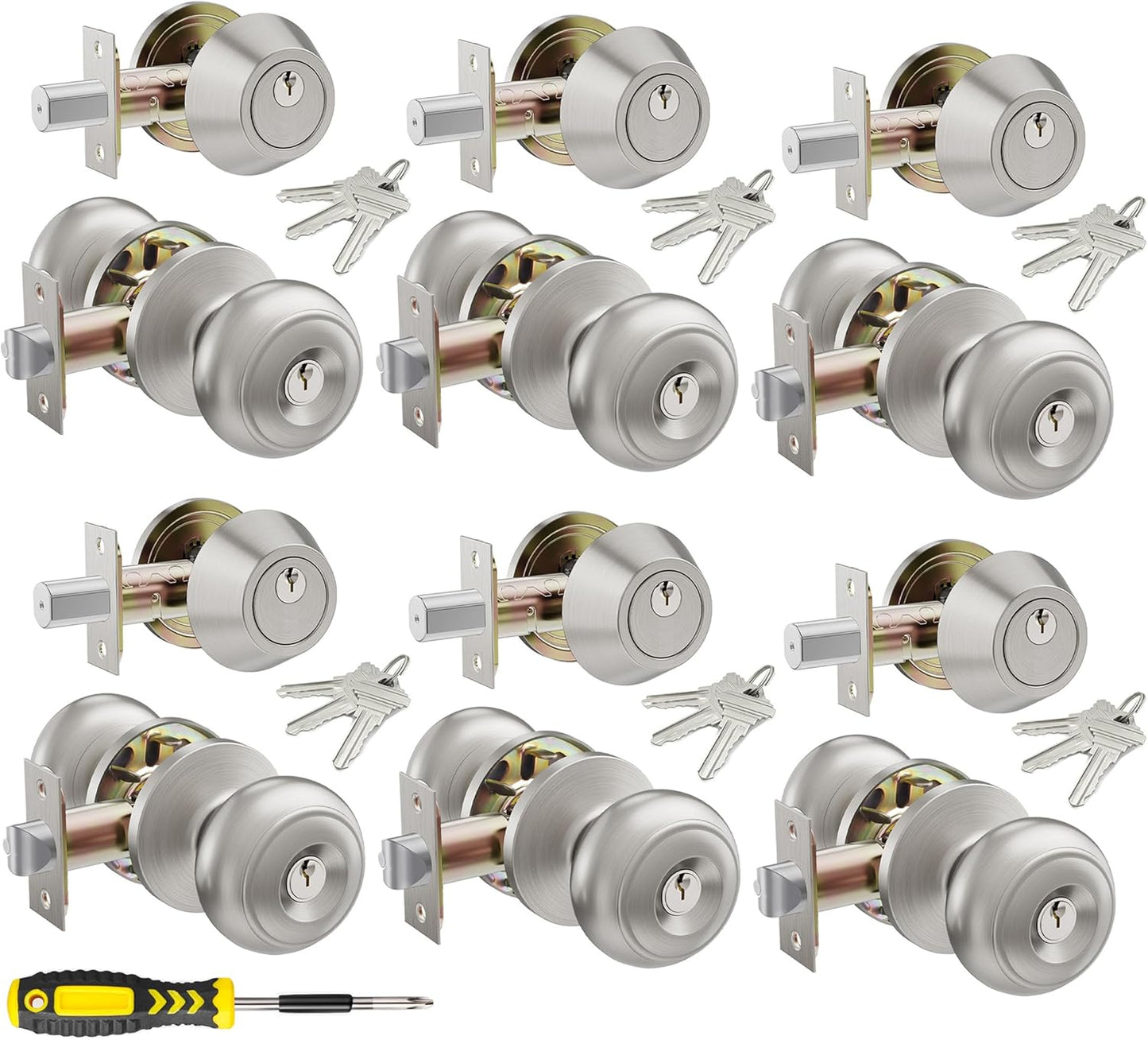 6 Set All Keyed Same Entry Door Knobs and Deadbolt Combo Set