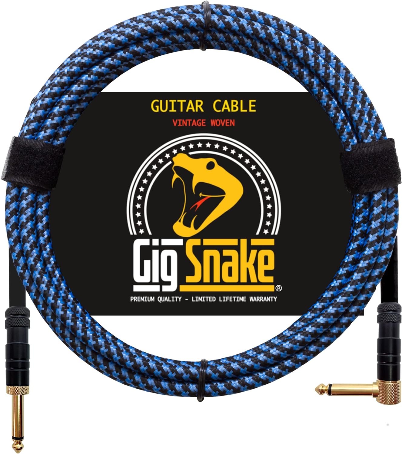 10ft Blue Right Angle Guitar Cable - Low Noise, Pro Quality, Clear Tone
