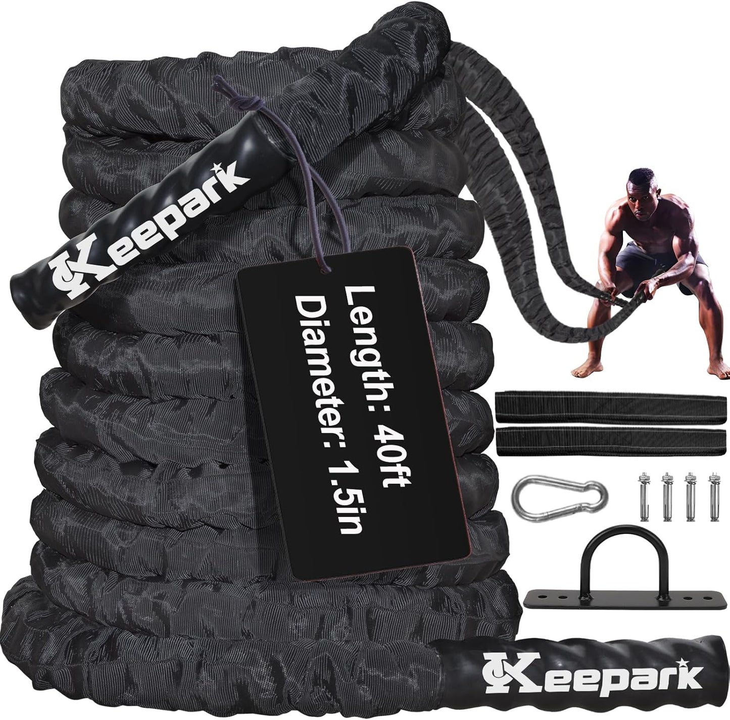Battle Ropes for Home Gym - 40FT Heavy Workout Rope Training