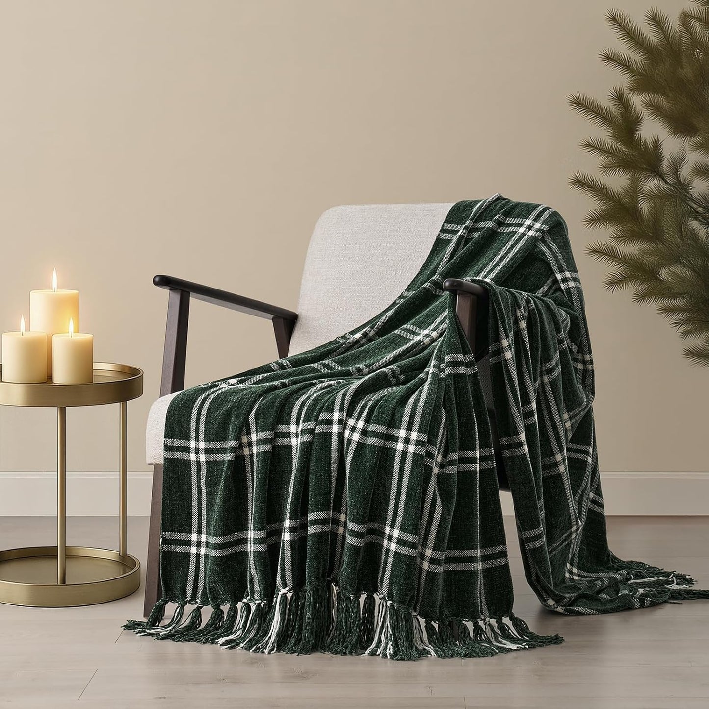 EVERGRACE Plaid Chenille Throw Blanket for Cozy Home Decor