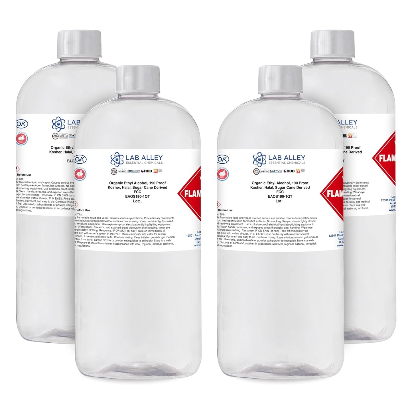 Ethanol 190 Proof Organic Vegan Sugar Cane Alcohol 4QT