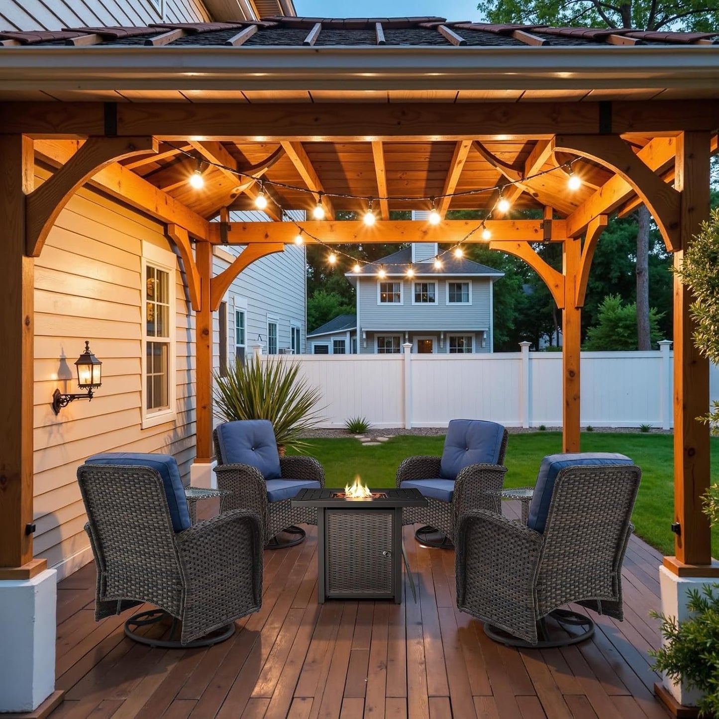 7 Piece Wicker Patio Furniture Set with Fire Pit Table for Relaxation
